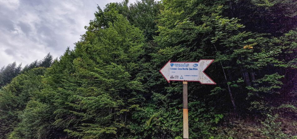 Indicatorul vechiului traseu din/spre Șaua Mâțului