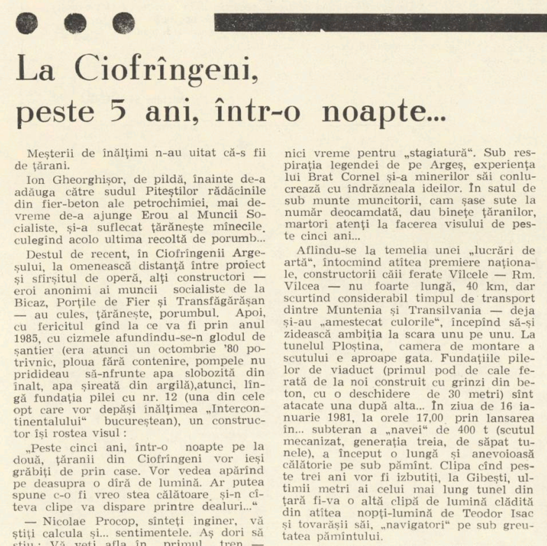 La Ciofrîngeni, peste 5 ani, într-o noapte