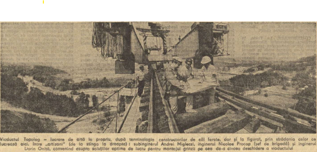 Lansator de grinzi pe Viaductul Topolog - Scînteia, August 1985