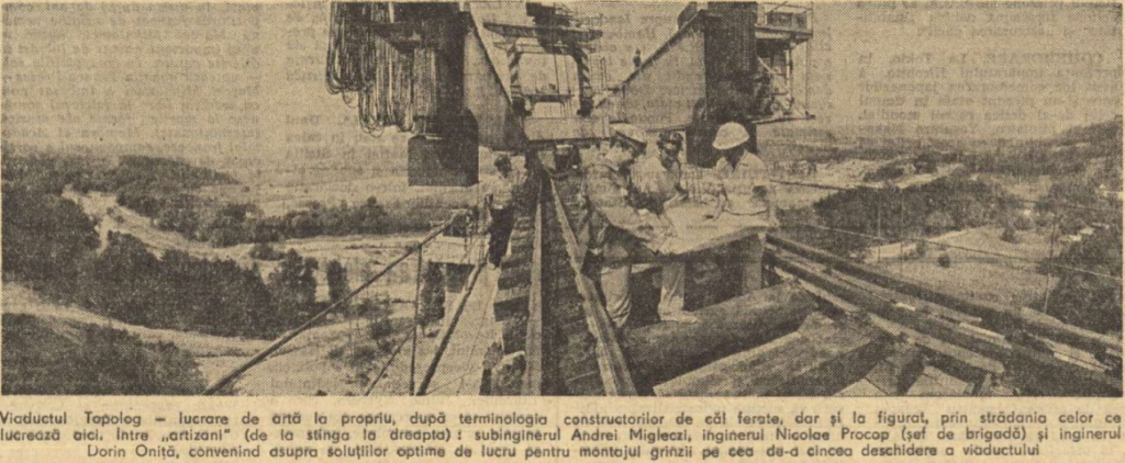 Lansator de grinzi pe Viaductul Topolog - Scînteia, August 1985